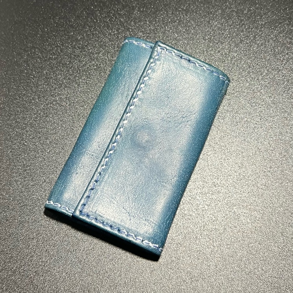 Vintage Genuine Leather Key Holder Folding Key Wallet Blue Leather